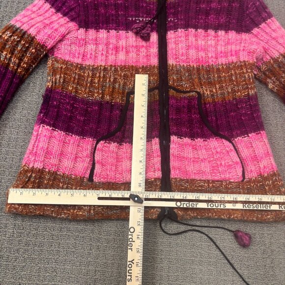 Rocky Mountain Nepal Large Zip Up Jacket Wool Knit Fleece Lined Hood Pockets Y2K - Picture 5 of 11